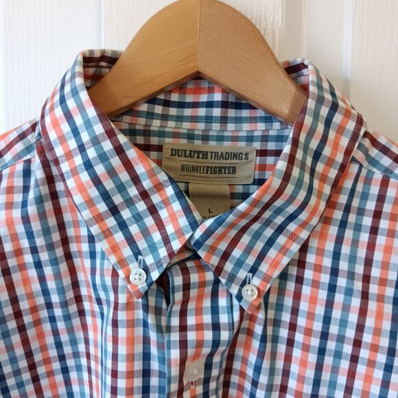 Duluth Men's Gray Check Wrinklefighter Relaxed Fit Short Sleeve Shirt Size L - Picture 5 of 12
